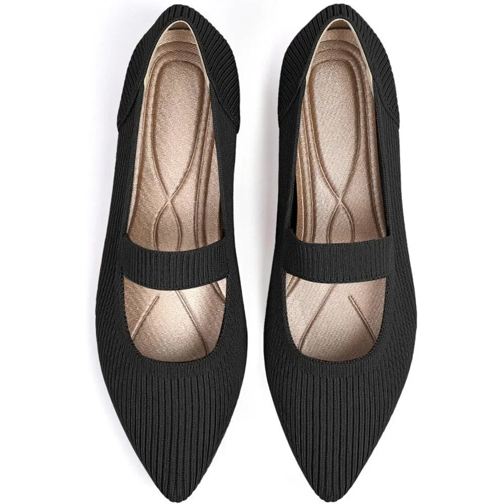 Women's Flats Shoes Pointed Toe Ballet Comfortable Dressy Mary Jane Flat Black